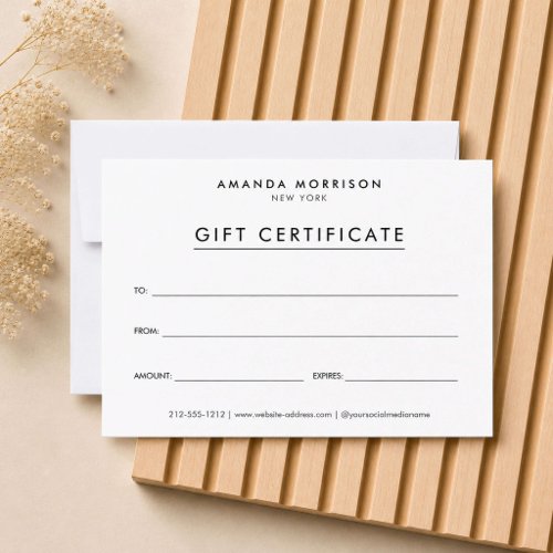 Minimalist Luxury White Gift Certificate