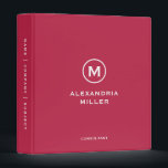 Minimalist Magenta Monogram 3 Ring Binder<br><div class="desc">Modern binder features a minimal design in a trendy magenta and white color palette. Custom name presented in the center in stylish simple font with a complimentary minimal monogram medallion. Shown with a custom name, title and monogram initial on the front in modern typography, this personalized business binder is designed...</div>