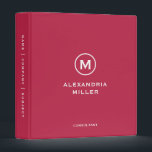 Minimalist Magenta Monogram 3 Ring Binder<br><div class="desc">Modern binder features a minimal design in a trendy magenta and white color palette. Custom name presented in the center in stylish simple font with a complimentary minimal monogram medallion. Shown with a custom name, title and monogram initial on the front in modern typography, this personalized business binder is designed...</div>