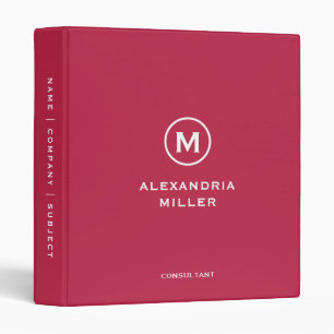 Minimalist Magenta Monogram 3 Ring Binder