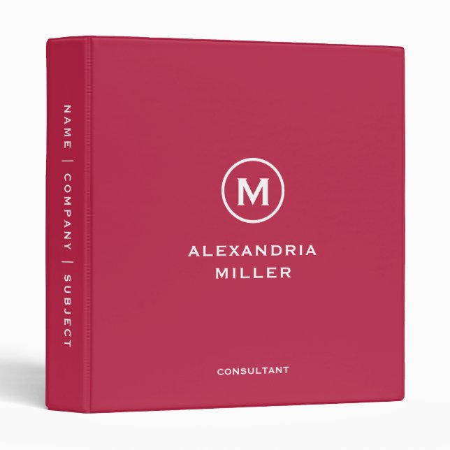 Minimalist Magenta Monogram 3 Ring Binder (Front/Spine)