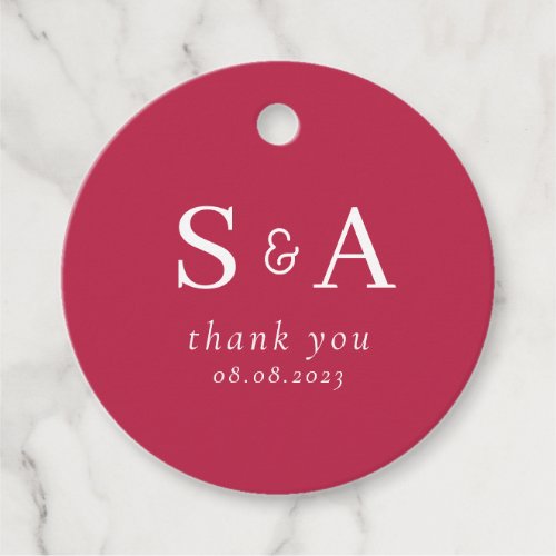 Minimalist Magenta Wedding Initials Monogram Favor Tags