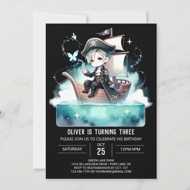 Minimalist Magical Pirate Birthday Invitation (Front)