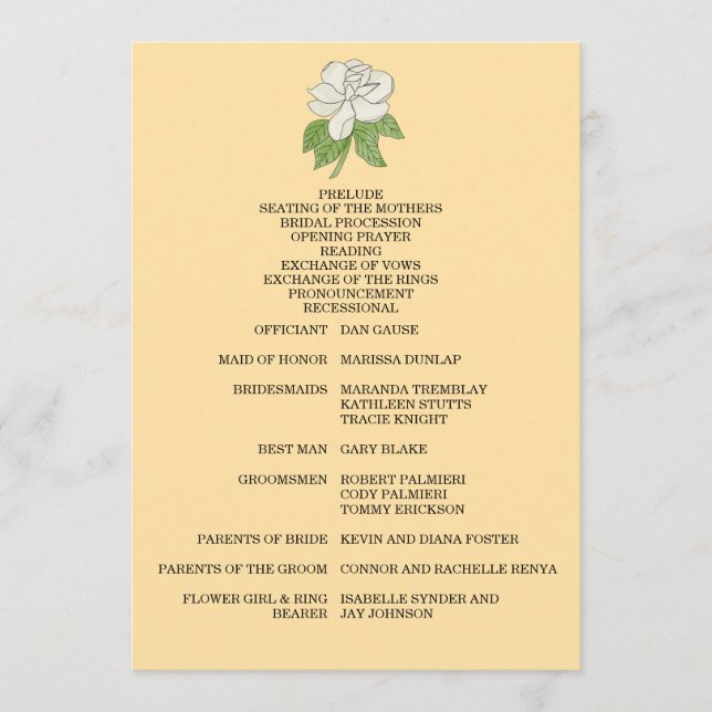 Minimalist Magnolia Flower Wedding Program (Front)