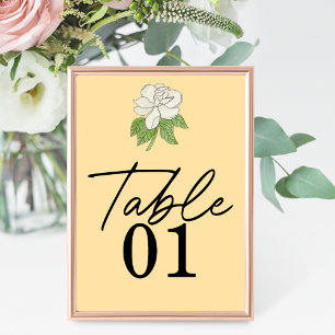 Minimalist Magnolia Flower Wedding Table Number