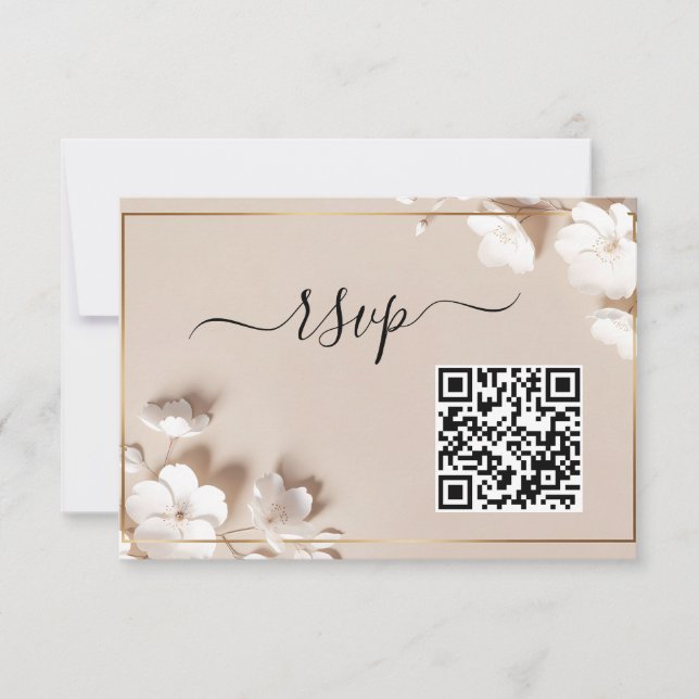 Minimalist Magnolia White Floral Wedding RSVP Card (Front)