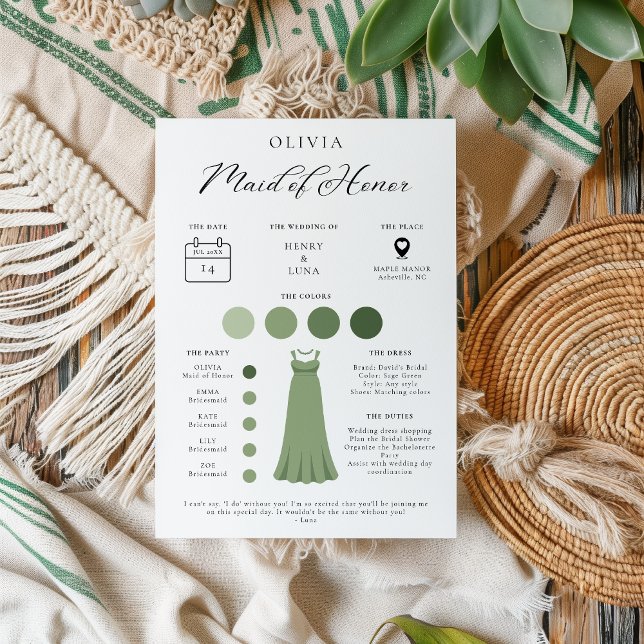 Minimalist Maid of Honor Bridal Party Info Card (Creator Uploaded)