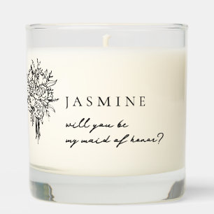 Minimalist Maid of Honor Proposal Line Art Floral Scented Candle