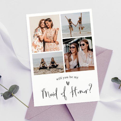 Minimalist Maid of Honor Proposal Photo Collage Invitation