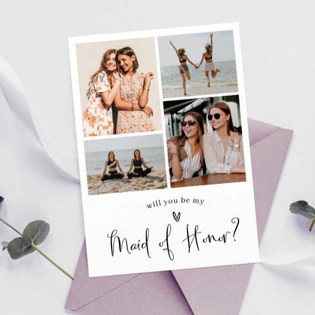 Minimalist Maid of Honor Proposal Photo Collage Invitation (Creator Uploaded)