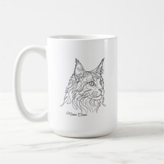 Minimalist Maine Coon Line Drawing Custom Pet Name Coffee Mug