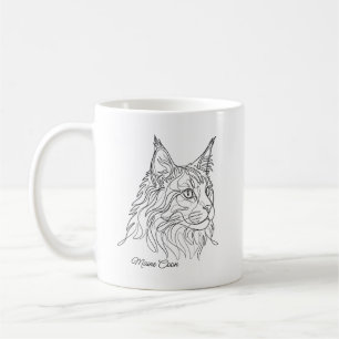 Minimalist Maine Coon Line Drawing Custom Pet Name Coffee Mug