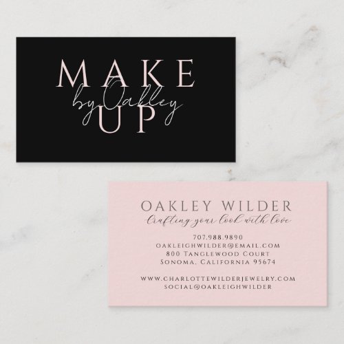 Minimalist Makeup Artist Blush Pink Black Business Card