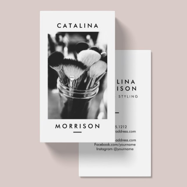 Minimalist Makeup Artist Brushes Photo Business Card (Creator Uploaded)