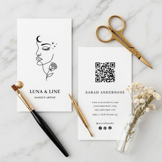 Minimalist Makeup Artist Card with QR Code (Creator Uploaded)