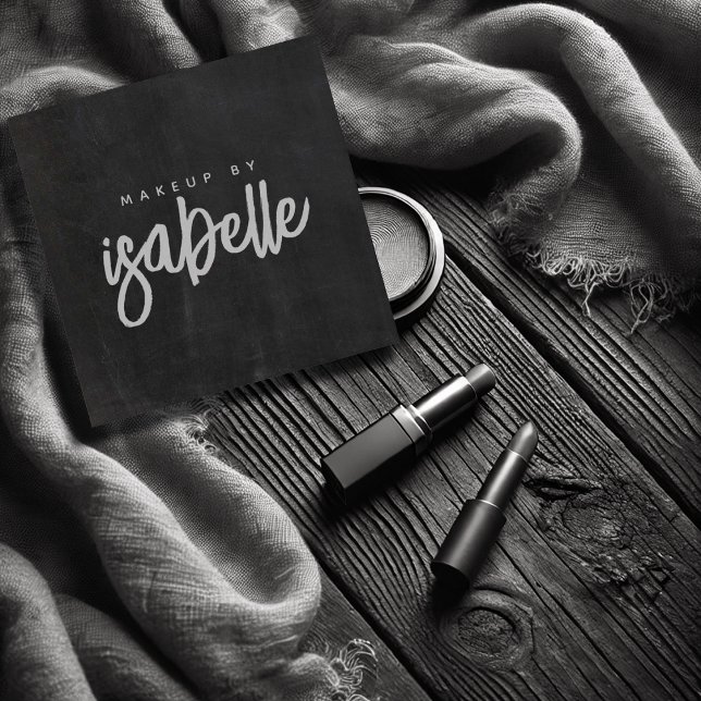Minimalist Makeup Artist Gray Script Chalkboard Square Business Card (Creator Uploaded)