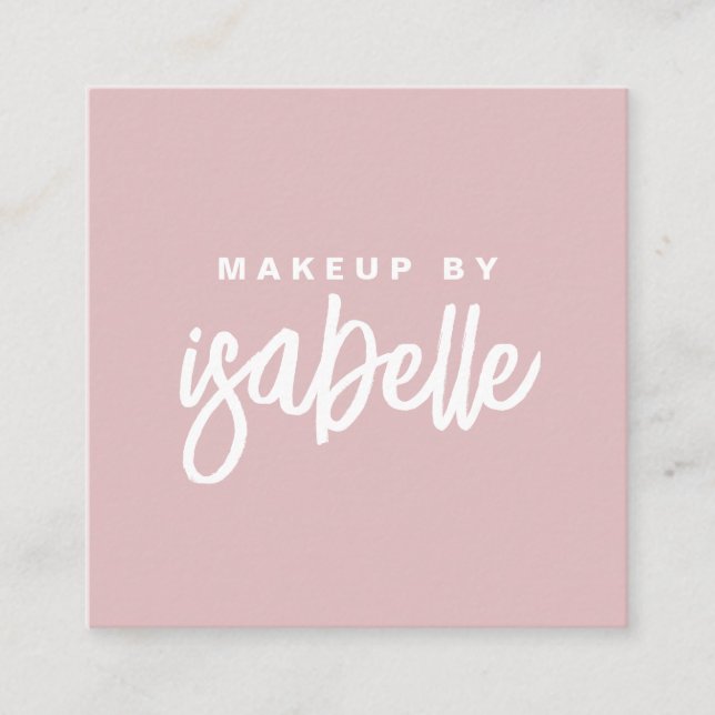 Minimalist Makeup Artist Script Dusty Pink Square Business Card (Front)
