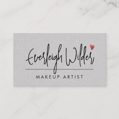 Minimalist Makeup Artist Script Gray Linen Business Card