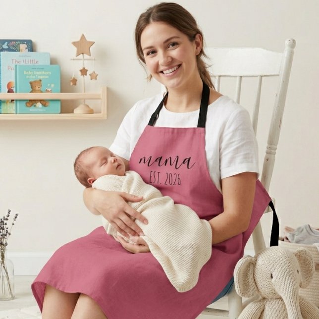 Minimalist Mama Est Year Script Design Apron (Creator Uploaded)