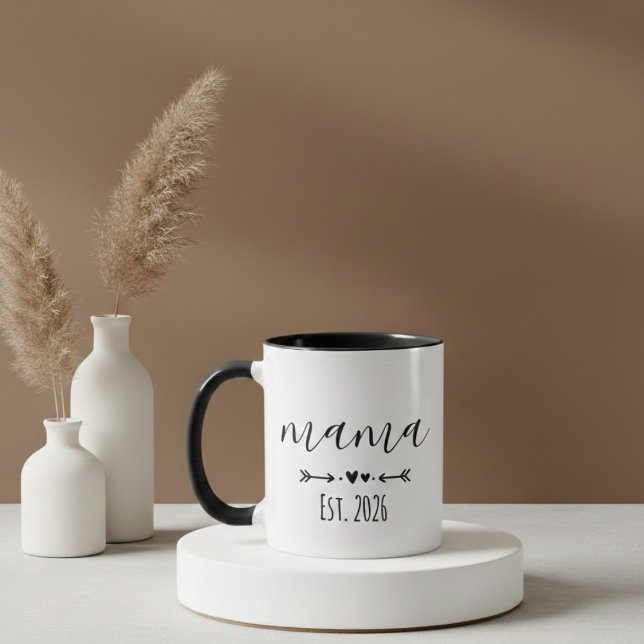 Minimalist Mama Est Year Script Design Mug (Creator Uploaded)