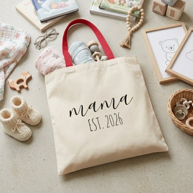 Minimalist Mama Est Year Script Statement Tote Bag (Creator Uploaded)