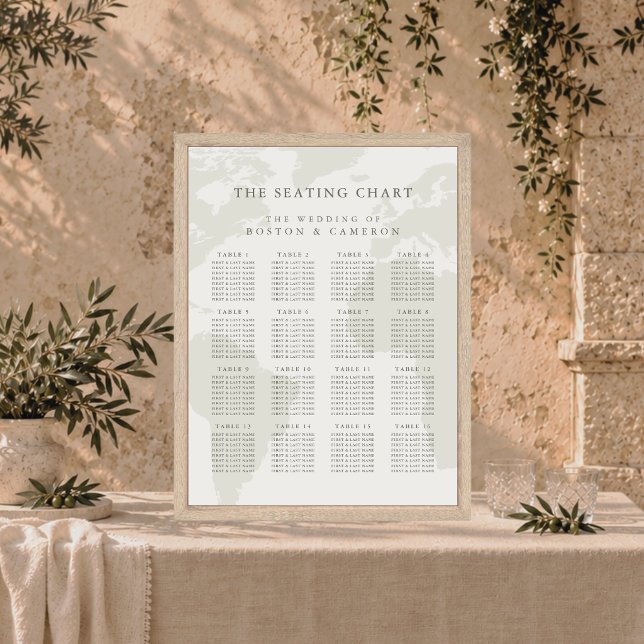 Minimalist Map Destination Wedding Seating Chart (Elegant Minimalist Map Destination Wedding Seating Chart Poster Sign in rustic wood frame in italy)