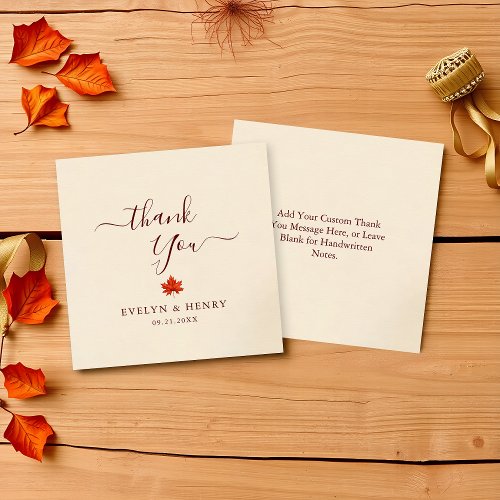 Minimalist Maple Leaf Fall Wedding Thank You Note Card