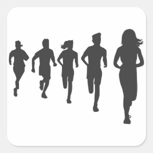 Minimalist Marathon Runner Silhouettes Square Sticker