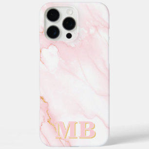 Minimalist Marble Blush Pink Gold Initial Monogram iPhone 16 Pro Max Case