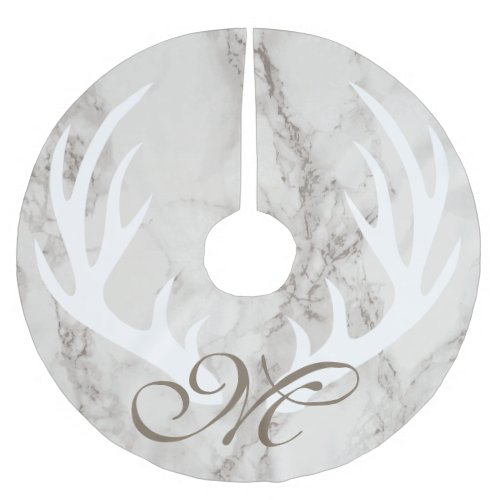 Minimalist Marble Deer Antlers Taupe Monogram Brushed Polyester Tree Skirt