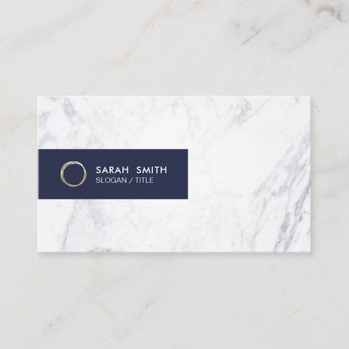 Minimalist Marble Midnight Blue Gold Circle Logo Business Card