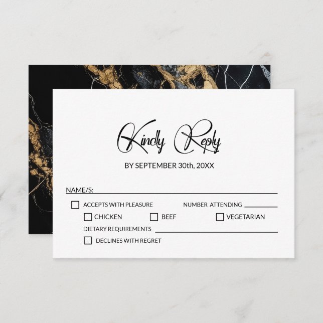 Minimalist Marble Wedding RSVP Card (Front/Back)
