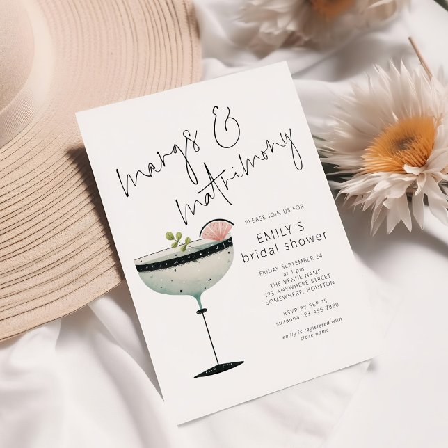 Minimalist Margs and Matrimony Bridal Shower Invitation (Creator Uploaded)