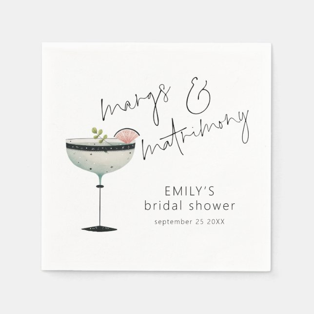 Minimalist Margs and Matrimony Bridal Shower Napkins (Front)