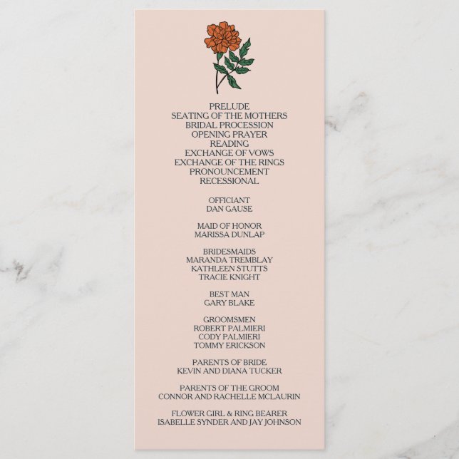 Minimalist Marigold Wedding Program (Front)