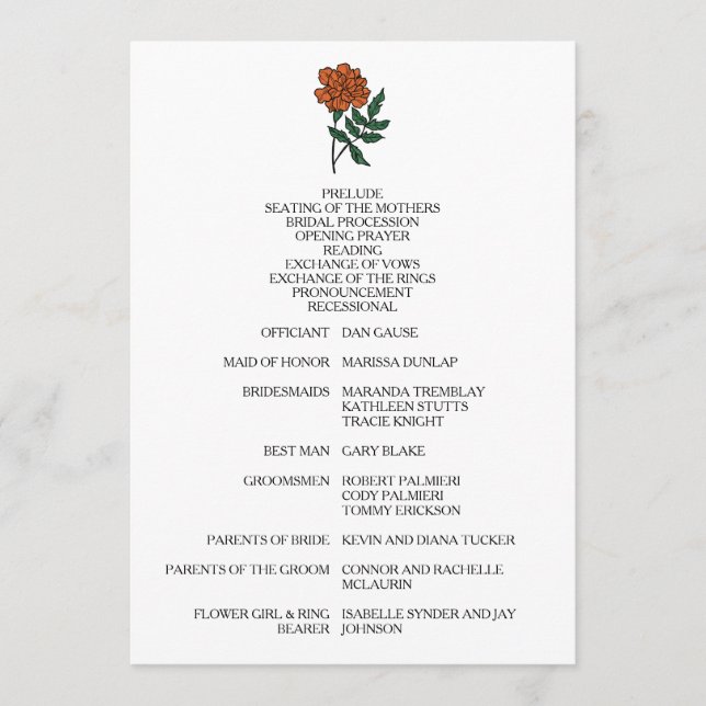 Minimalist Marigold Wedding Program (Front)