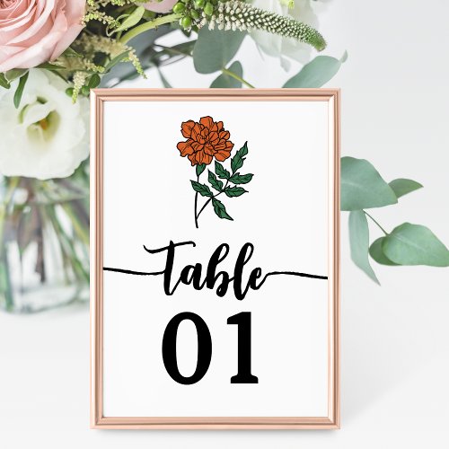 Minimalist Marigold Wedding Table Number