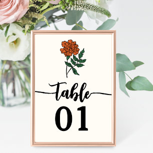 Minimalist Marigold Wedding Table Number