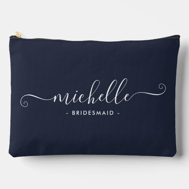 Minimalist Marine Blue Personalized Bridesmaid Accessory Pouch (Front)