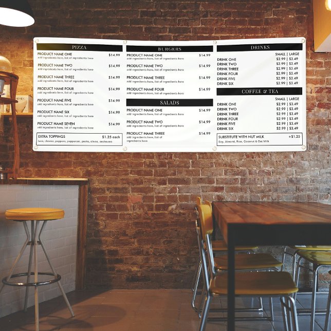 Minimalist Market Stand Fast Food Restaurant Menu Banner (Minimalist modern business menu banner sign - great for coffee shops, pop up markets & trade shows)