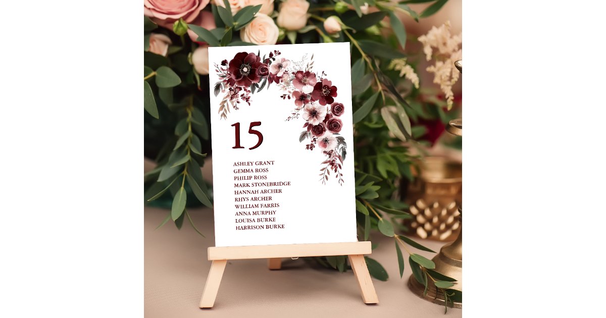 Minimalist Maroon Burgundy Wedding Names Table Number | Zazzle