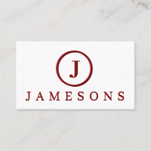 Minimalist Maroon Monogram Logo Embossed Effect Business Card