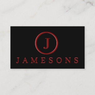 Minimalist Maroon Monogram Logo Embossed Effect Business Card