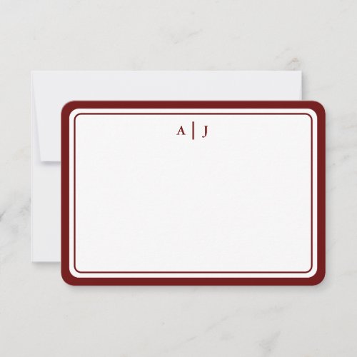 Minimalist Maroon Monogram Round Border Note Card