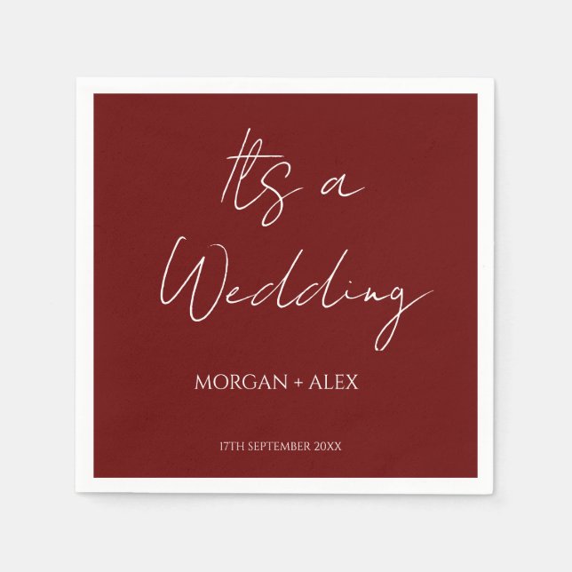Minimalist Maroon Wedding Cocktail Napkins (Front)