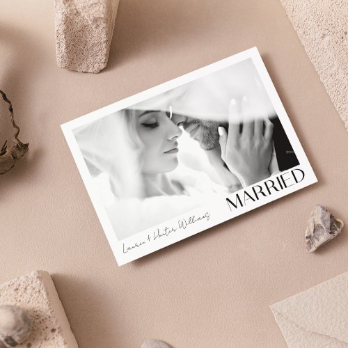 Minimalist Married 3 Photo Script QR Code Wedding Announcement