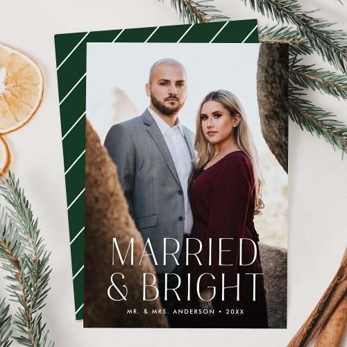 Minimalist Married and Bright Green Photo Holiday Card