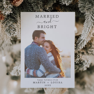 Minimalist Married and Bright Newlywed Christmas Letterpress Photo Cards