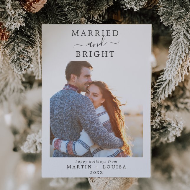 Minimalist Married and Bright Newlywed Christmas Letterpress Photo Cards (Minimalist Married and Bright Newlywed Christmas Letterpress Photo Cards)