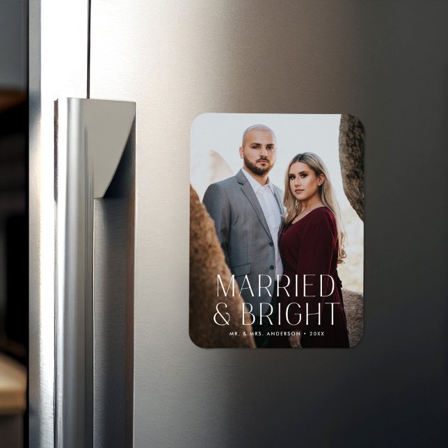 Minimalist Married and Bright Photo Magnet (Creator Uploaded)